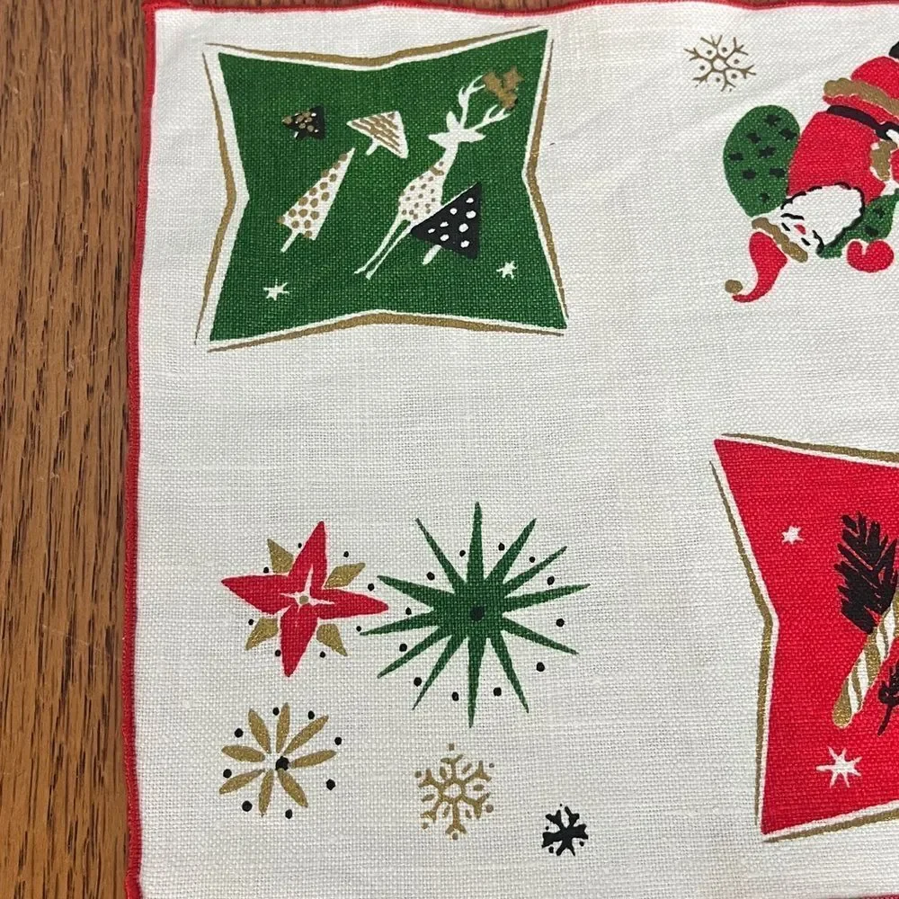 Antique Festive MCM Holiday Napkins set of 4 Red, Green, Gold in retro designs